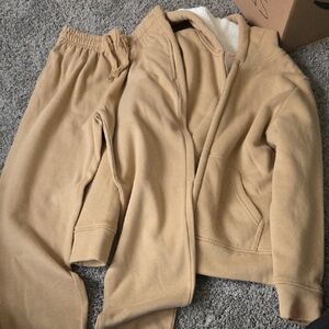 Tan Fleece Hoodie and Joggers Set